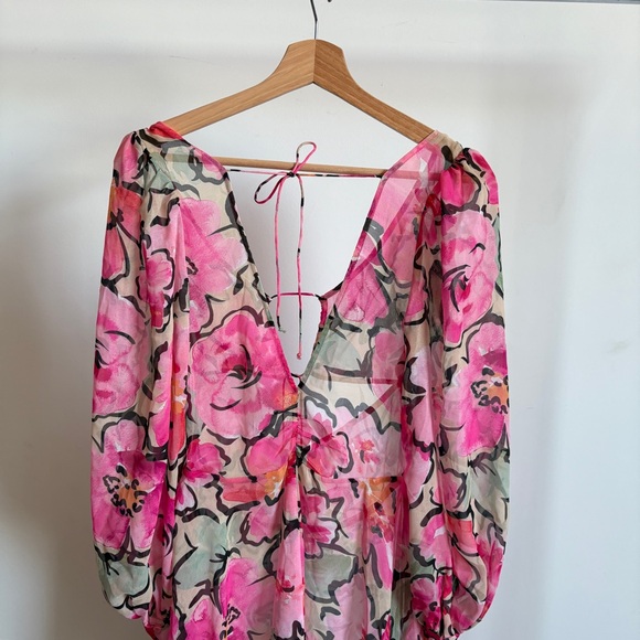 $260 NWOT For Love And Lemons “Tiana” Floral Asymmetrical Sheer Dress Sz Small - Picture 10 of 13